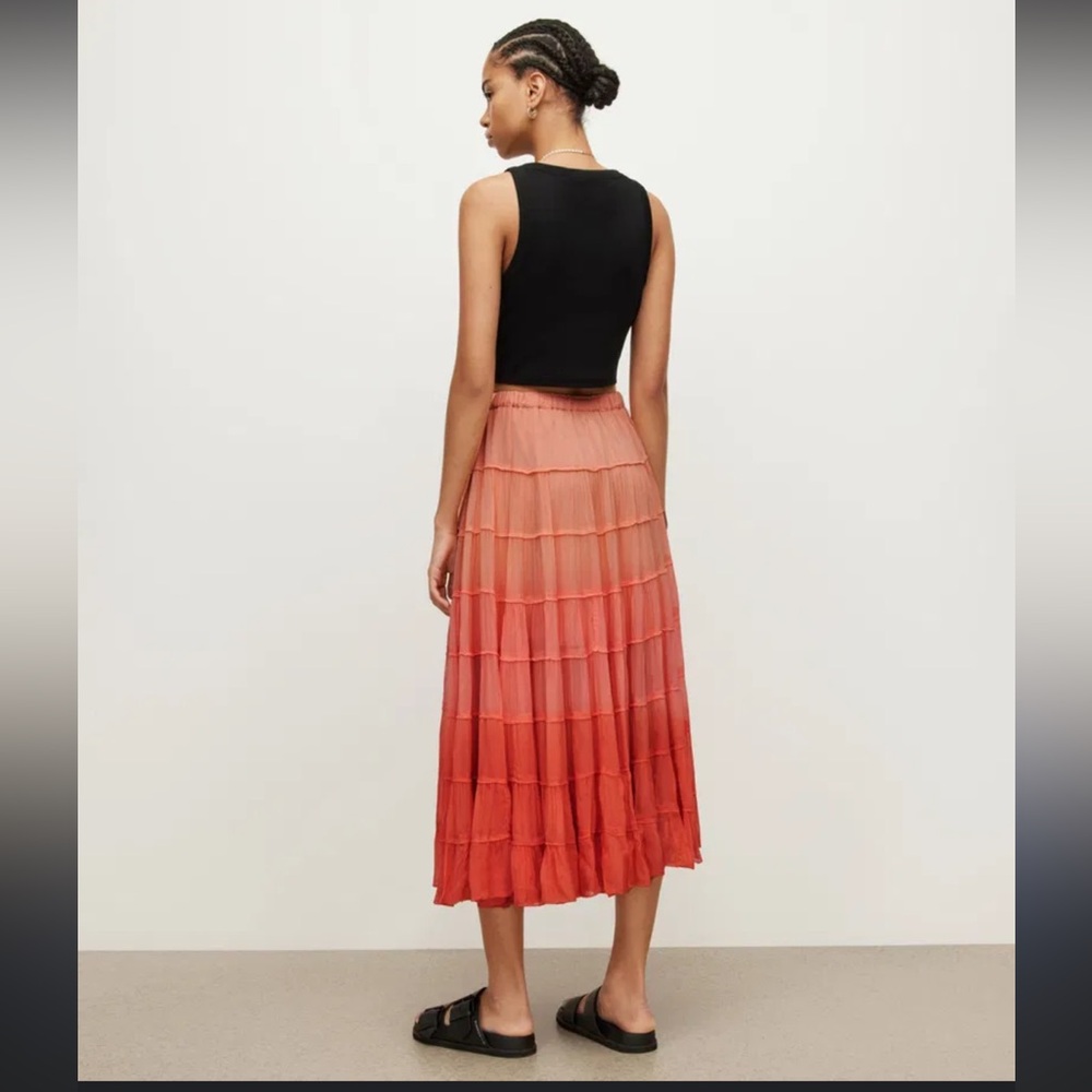 All Saints Ombre Pleated Midi Skirt Sz 4 - Picture 2 of 6
